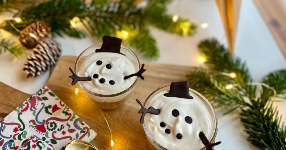 Schneemann-Creme als Nachtisch für Kinder zu Weihnachten